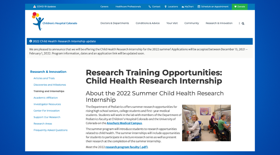 Summer Child Health Research Internship