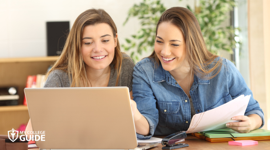  Two students studying together online