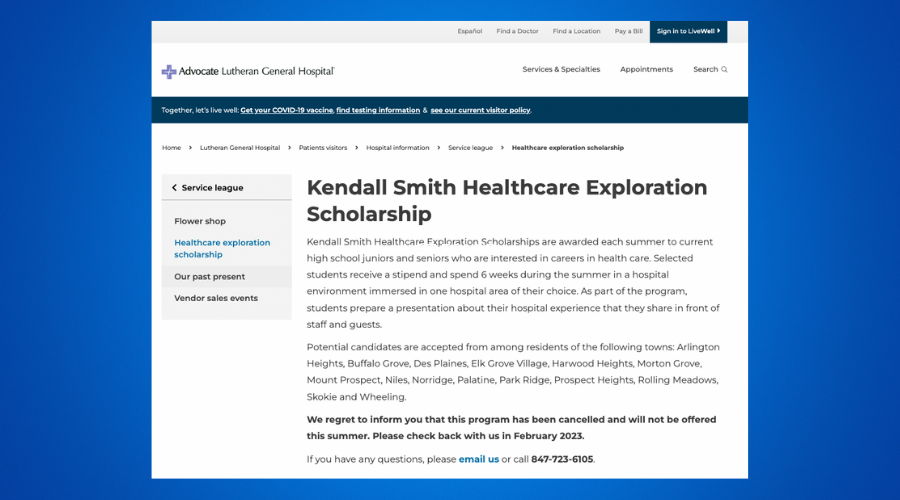 Kendall Smith Healthcare Exploration Summer Program