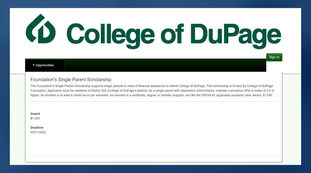 College of DuPage Foundation Single Parent Scholarship