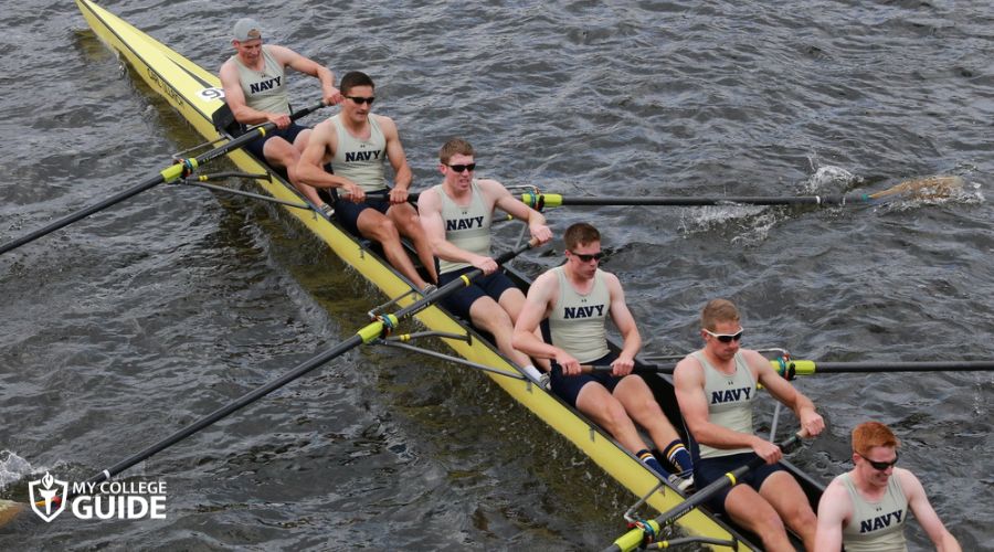 US Navy crew during their rowing practice