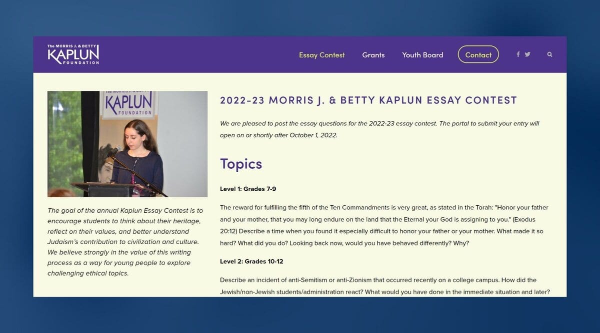 Morris J. and Betty Kaplun Foundation Essay Contest