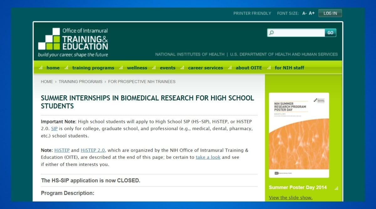 NIH High School Summer Internship Program