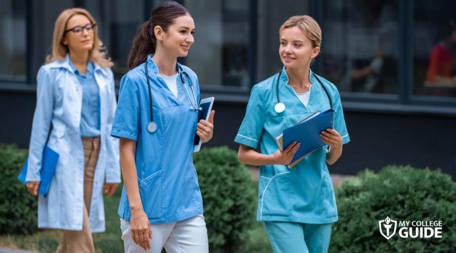 High School Medical Interns walking inside hospital premises