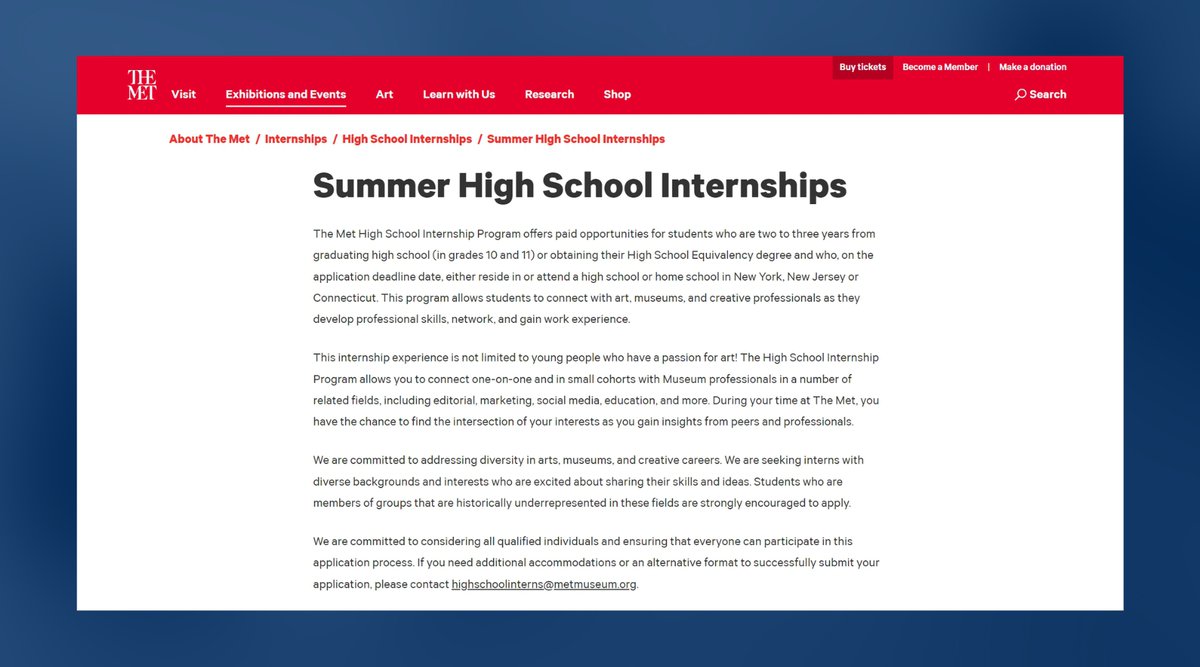 The Met High School Internship Program