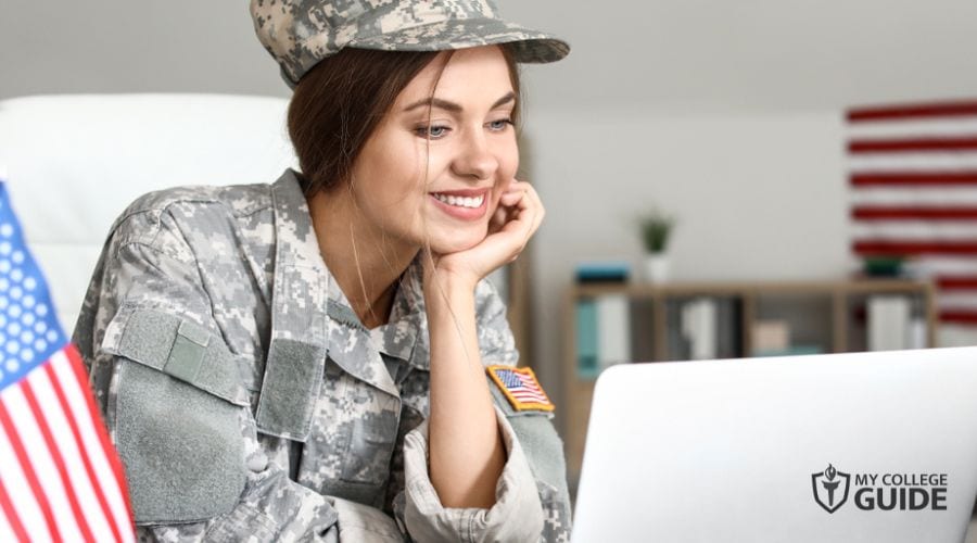 Woman enrolled to a military-friendly online college