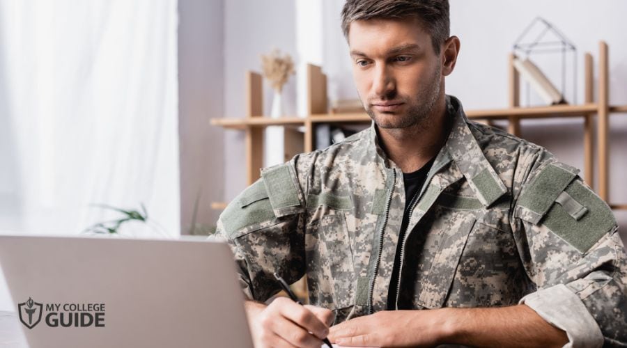 Military man taking college degree while on duty