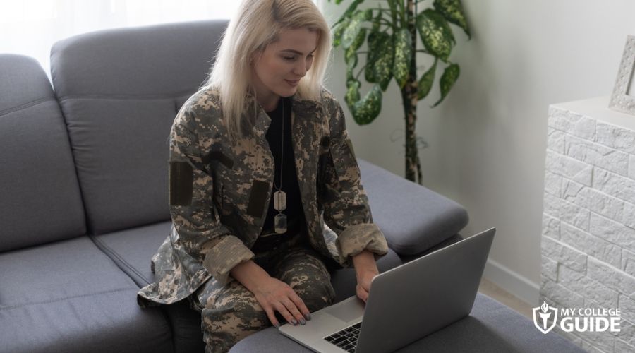 Woman taking Online College for Military 