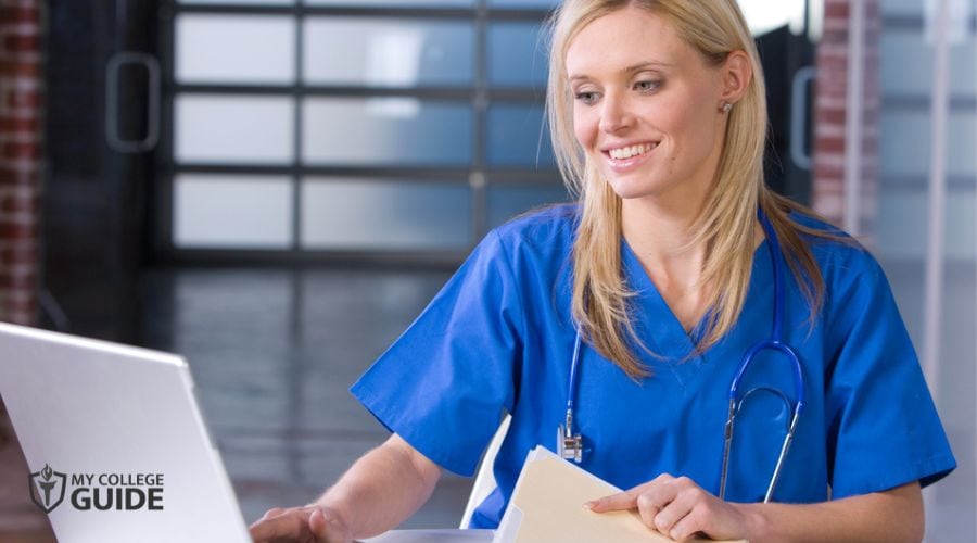 Woman completing her Degree in Nursing online 