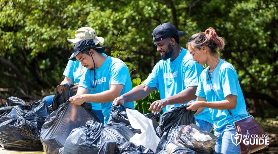 volunteers helping during a coastal clean up drive